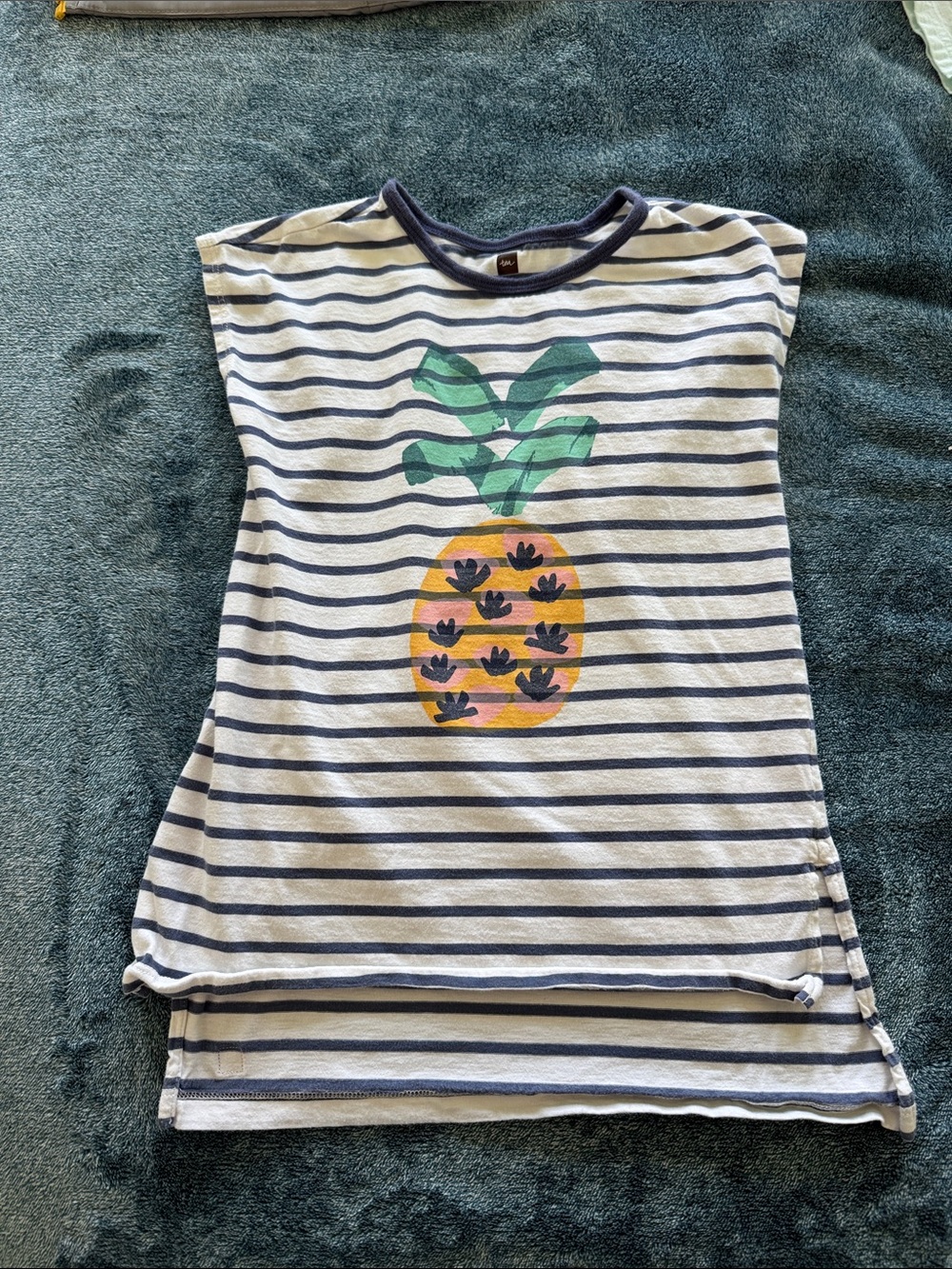 Tea Collection Navy & White Striped Tee with Yellow Pineapple Graphic